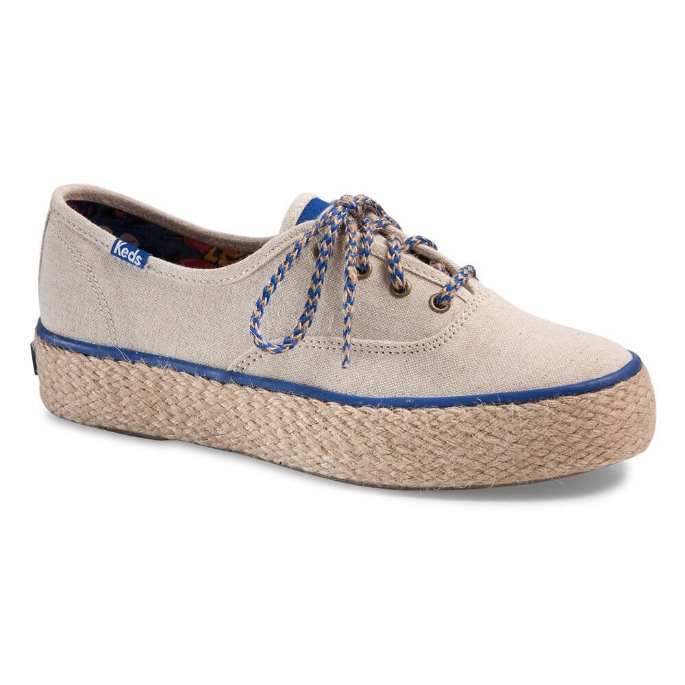 Keds Triple Liberty Espadrille Platform Shoes Sneakers Cream Canvas Sz 6.5